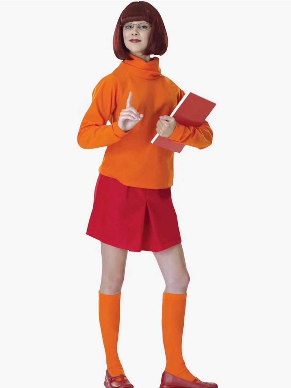 Velma Dinkley costume Orange Sweater - Red Skirt and Wig